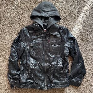 Levis leather jacket with built in sherpa zip up sweatshirt
